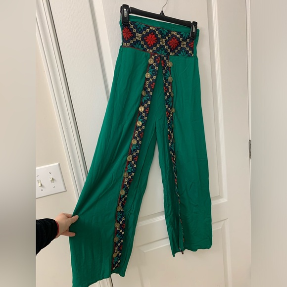 Green Hobo Tatreez Wide Leg Pants WITH OPENING! - Picture 16 of 17